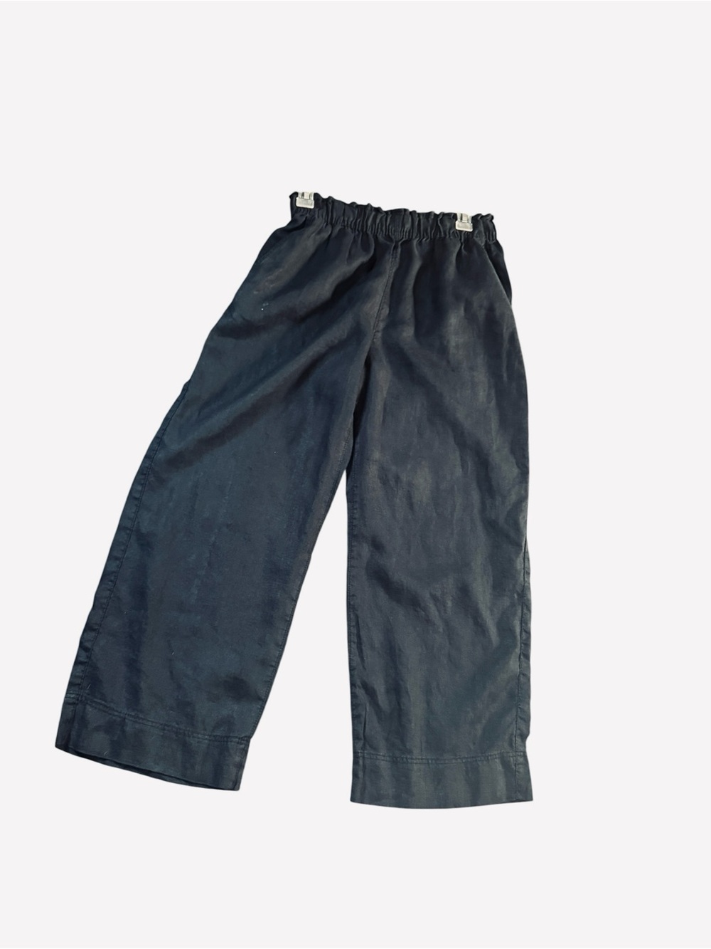 H&M Wide-Leg Elastic Waist Pants, Black, front linen lined pockets, cotton, Sm - Picture 2 of 9